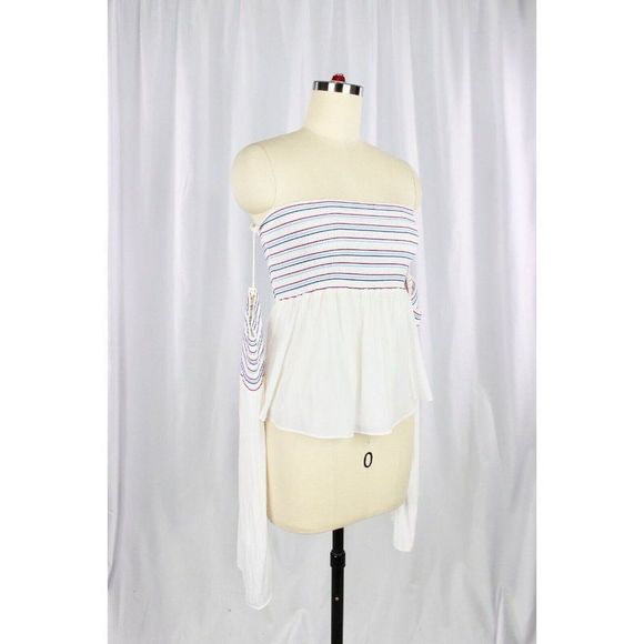 NWOT RAMY BROOK Giuliana White Silky Smocked Off Shoulder Blouse Top, Size XS - Picture 3 of 12